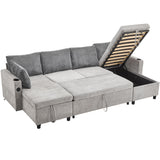 Sectional Sofa Bed With Pull Out Sleeper, USB Ports, Cup Holders