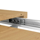 Retractable Square Dining Table, Seating 4 - 6 People, Cross Base With Stainless Steel Tubing, Expandable - Natural