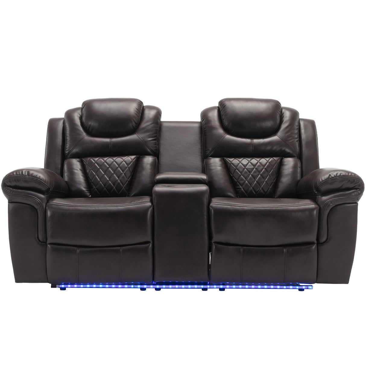3 Pieces Recliner Sofa Sets Home Theater Seating Manual Recliner Chair & Center Console And LED Light Strip For Living Room - Brown