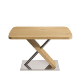 Retractable Square Dining Table, Seating 4 - 6 People, Cross Base With Stainless Steel Tubing, Expandable - Natural