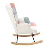 Mid Century Rocking Chair With Ottoman Patchwork Linen Wood Legs Design Living Room And Bedroom - Colorful