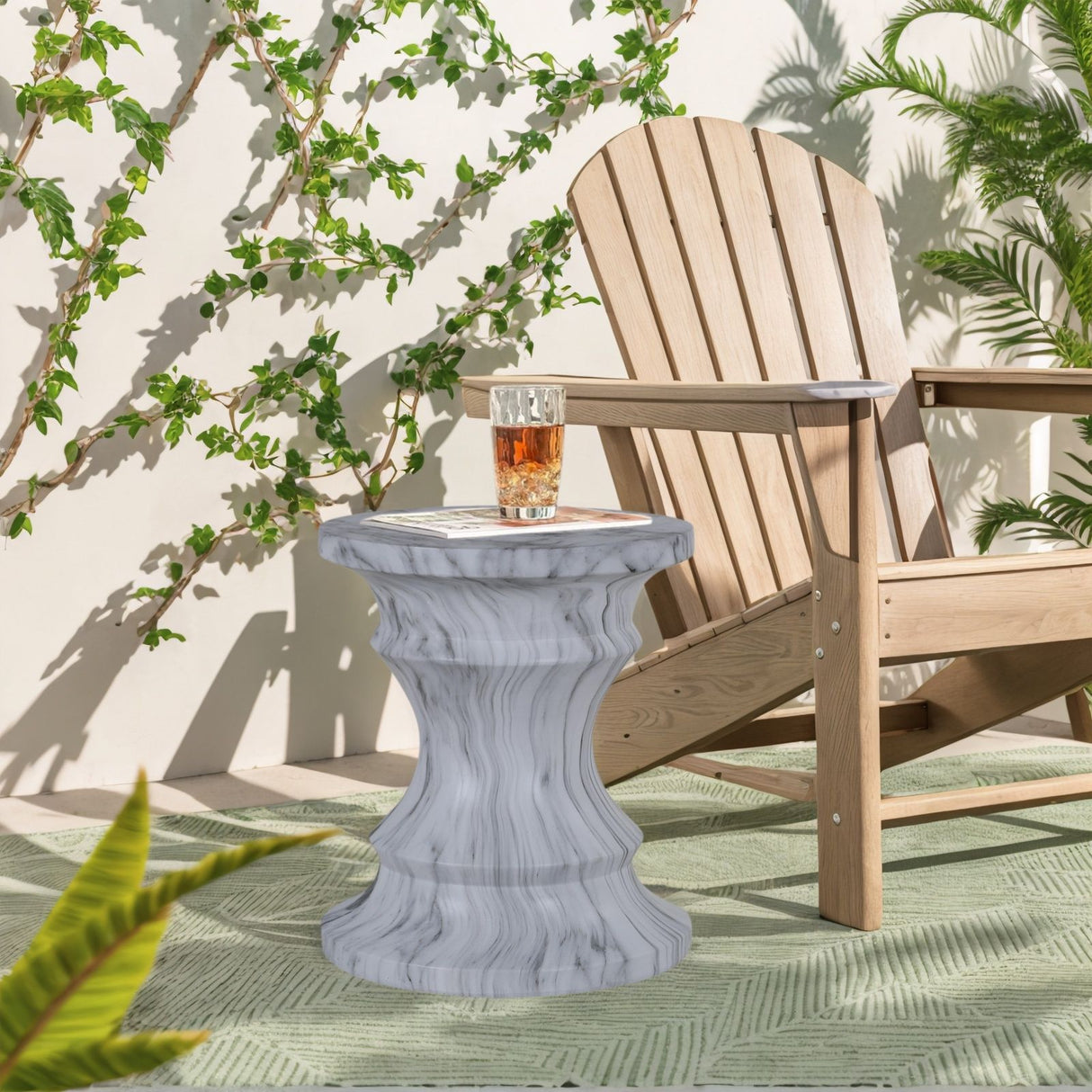 Geometric Round Outdoor End Table - Marble
