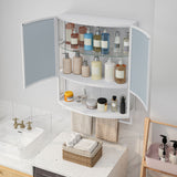 Arched Glass Double Door Wardrobe With Shatterproof Mirror, Open Shelf & Towel Rack