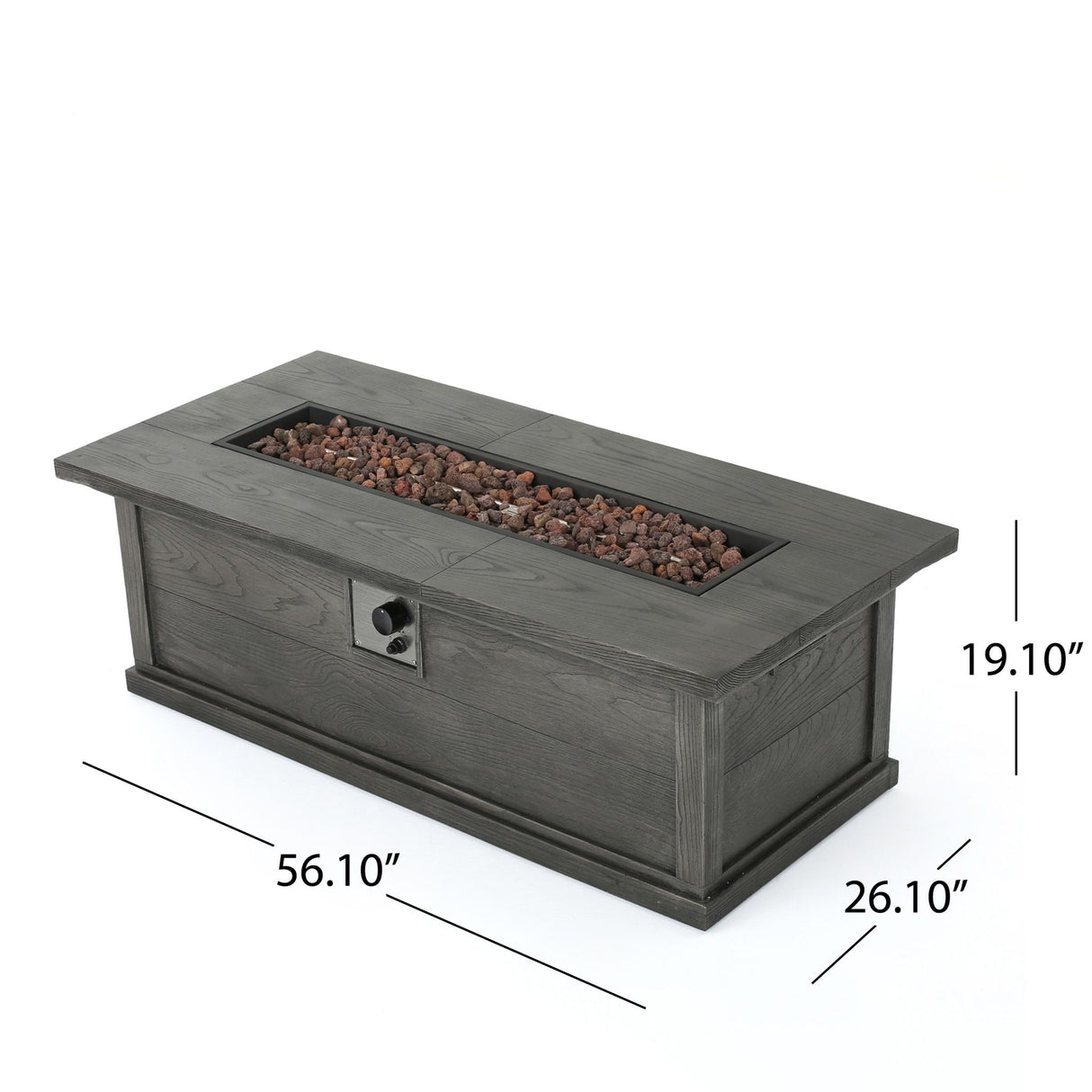 Transitional Rectangular Outdoor Propane Fire Pit With 50,000 Btu