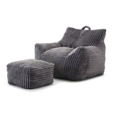 Giant Plush Bean Bag Chair With Armrests And Footstool