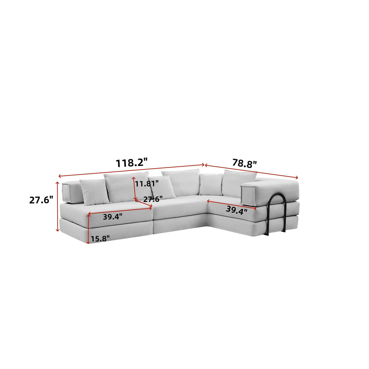 Modular L Shaped Floor Living Room Sofa Set With 6 Pillows