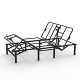 Adjustable Bed Base Frame With Head And Foot Incline, Quiet Motor, Queen Size Steel, Dual USB A, C Ports - Black