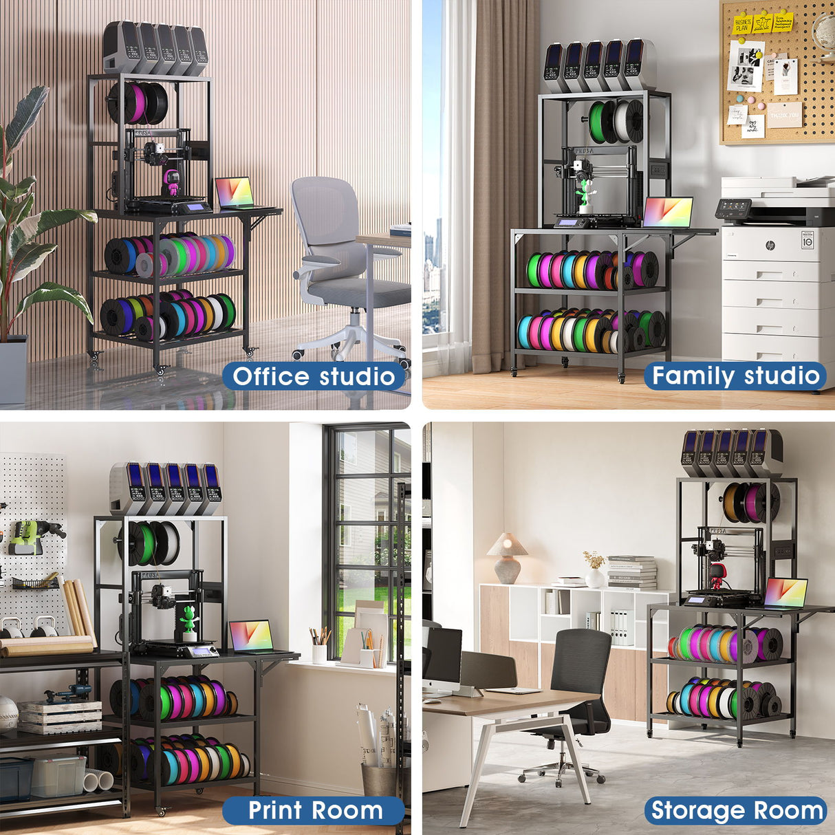 Heavy Duty 3D Printer Stand With Filament Storage Rack - Black