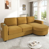 Modern L-Shaped Sectional Sofa With Curved Chaise, USB Ports, And Side Storage Pockets