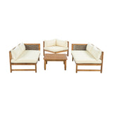 Premium Outdoor Sofa Set With Waterproof Cushions Sectional Seating Group With Acacia Wood And Wicker - Brown Mix / Beige