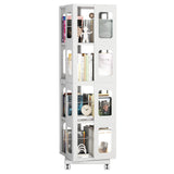 4 Tier All Steel Rotating Bookshelf With 360° Wheels, Large Size Sturdy & Spacious Book Rack, New Style Bookshelf - White