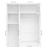 3 Door Wardrobe Armoire With LED Lighting And 3 Drawers - White