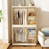Portable Wardrobe Closet Storage Organizer For Clothes, 6 Magnetic Doors With 6 Cubes & 2 Hanging Rods, 6 Hangers - Cream White