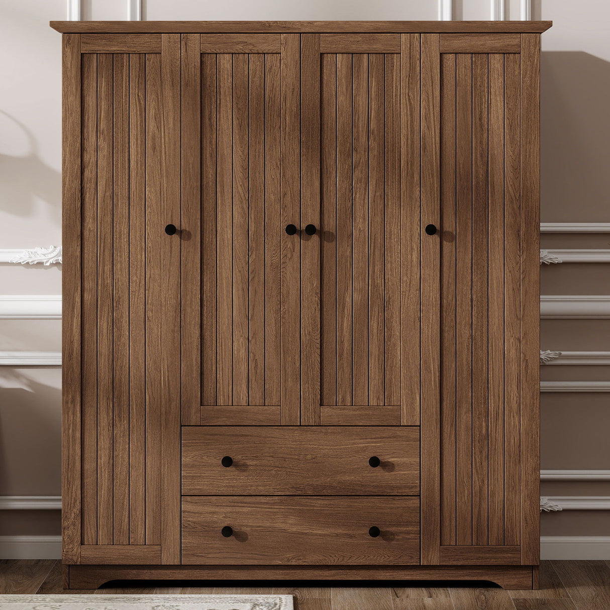 4 Door Wardrobe Armoire With 2 Drawers