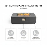 Volon - Rectangular Fire Pit Table, Propane Powered, 50,000 BTU - Light Gray