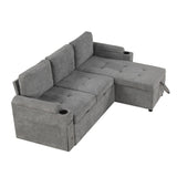 Convertible L Shaped Sofa Couch With Storage, Cup Holders, USB Ports