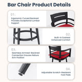 5 Pieces Outdoor Patio Bar Set, Rounded Square Sintered Stone Table & 4 Swivel Bar Chairs