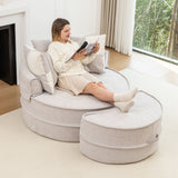 Modern Oversized Round Barrel Accent Chair With Ottoman