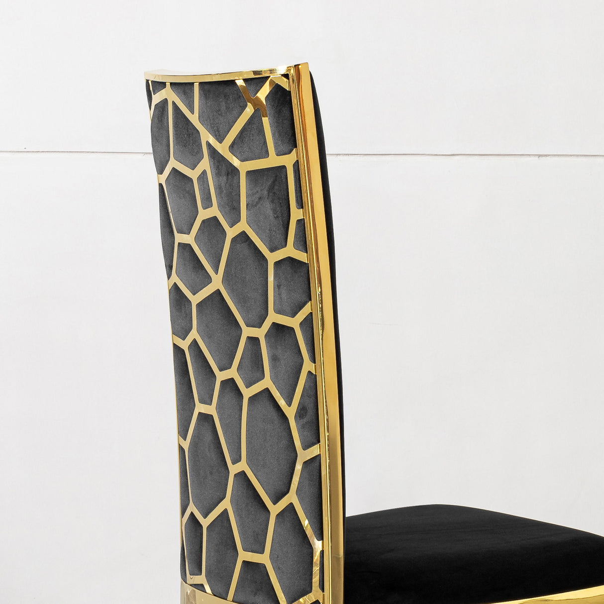 Dining Chair (Set of 2) With Unique Backrest Stainless Steel Legs - Gold