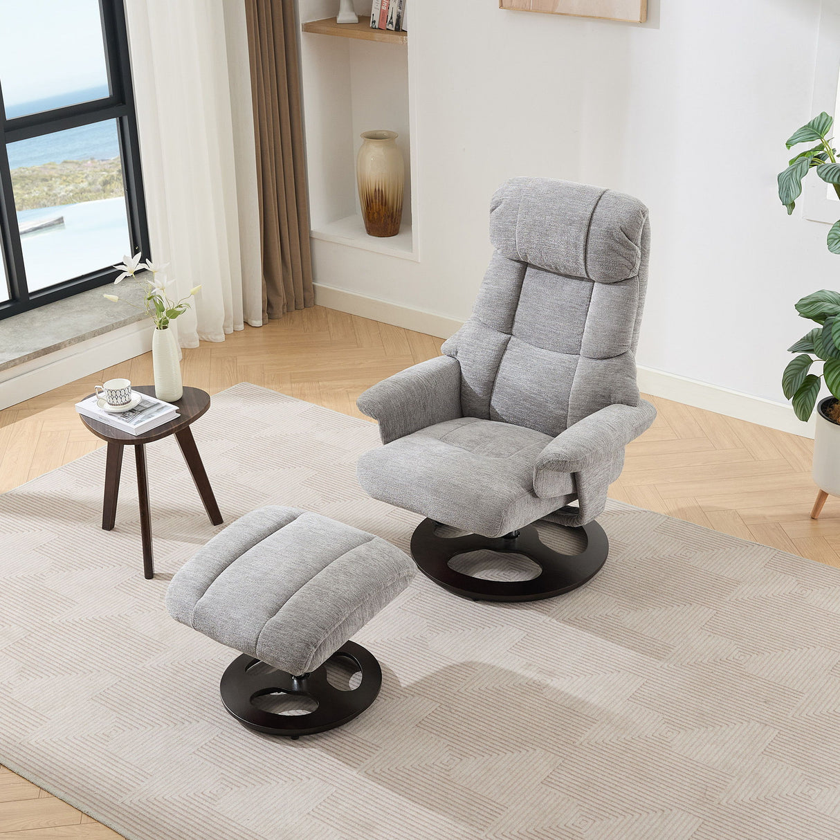 Ergonomic Recliner Chair With Ottoman, Modern 360° Swivel With Footstool