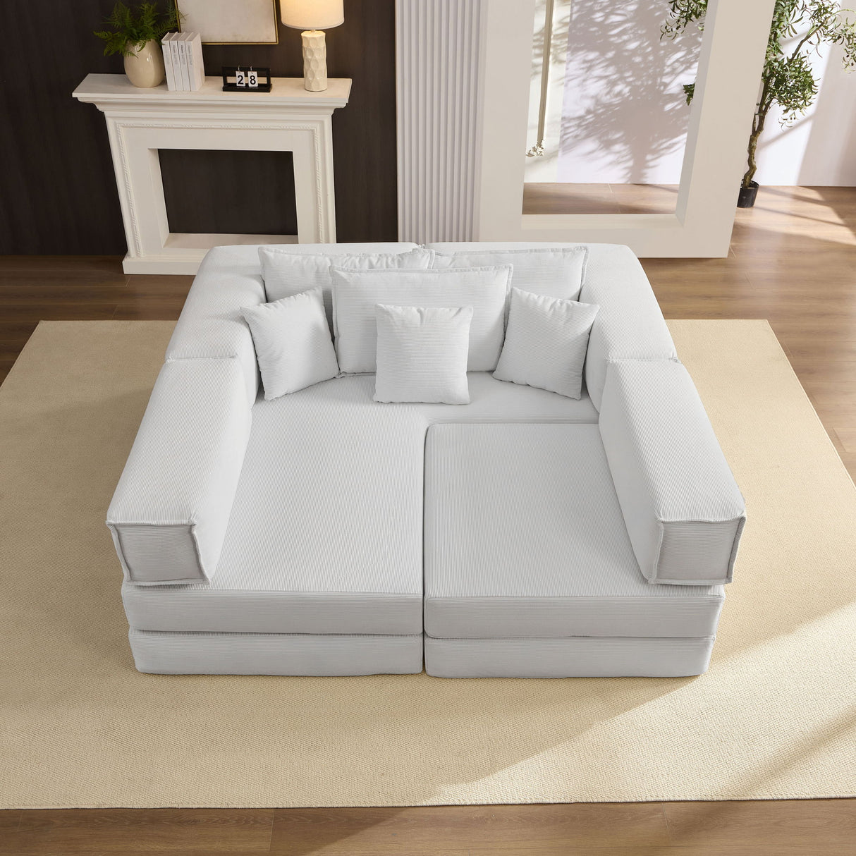 Modular L Shaped Floor Living Room Sofa Set With 6 Pillows