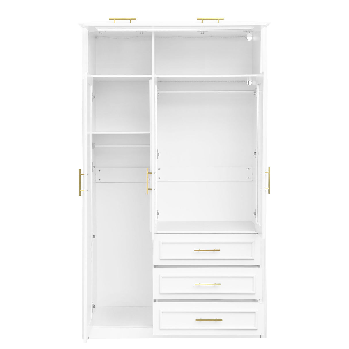 3 Door Wardrobe Armoire With LED Lighting And 3 Drawers - White