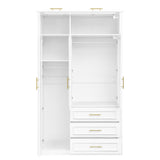 3 Door Wardrobe Armoire With LED Lighting And 3 Drawers - White