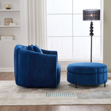 Oversized Velvet Swivel Barrel Accent Chair And Ottoman Set With Storage