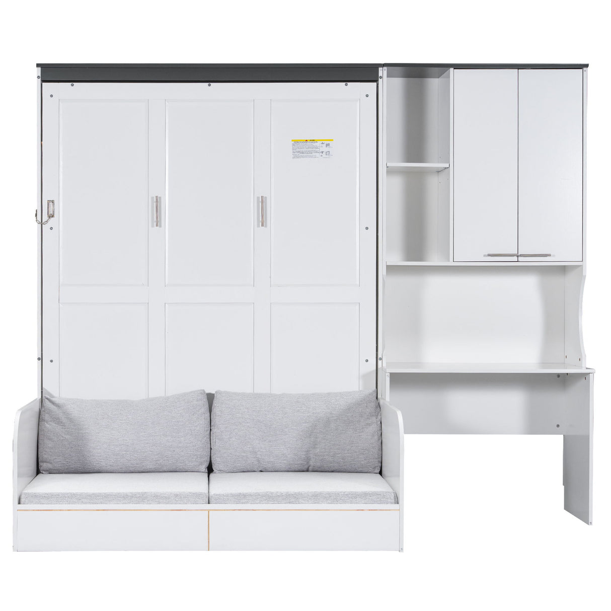 Multi Functional Murphy Bed With Sofa, Desk, And Storage Cabinet, Queen Size - White