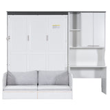 Multi Functional Murphy Bed With Sofa, Desk, And Storage Cabinet, Queen Size - White