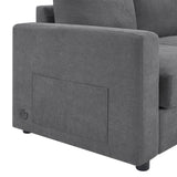 Modern L-Shaped Sectional Sofa With Curved Chaise, USB Ports, And Side Storage Pockets