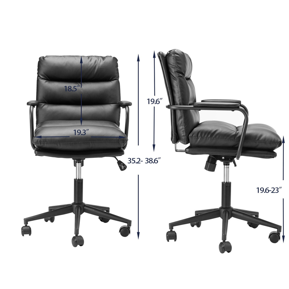 Office Chair Mid Back Desk Chair Modern Excutive Office Chair With Arms And Wheels For Home Office - Black