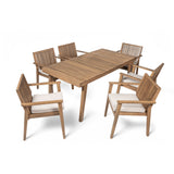 7 Piece Patio Furniture Set Acacia Wood Table And 6 Heavy Duty Cushioned Chairs
