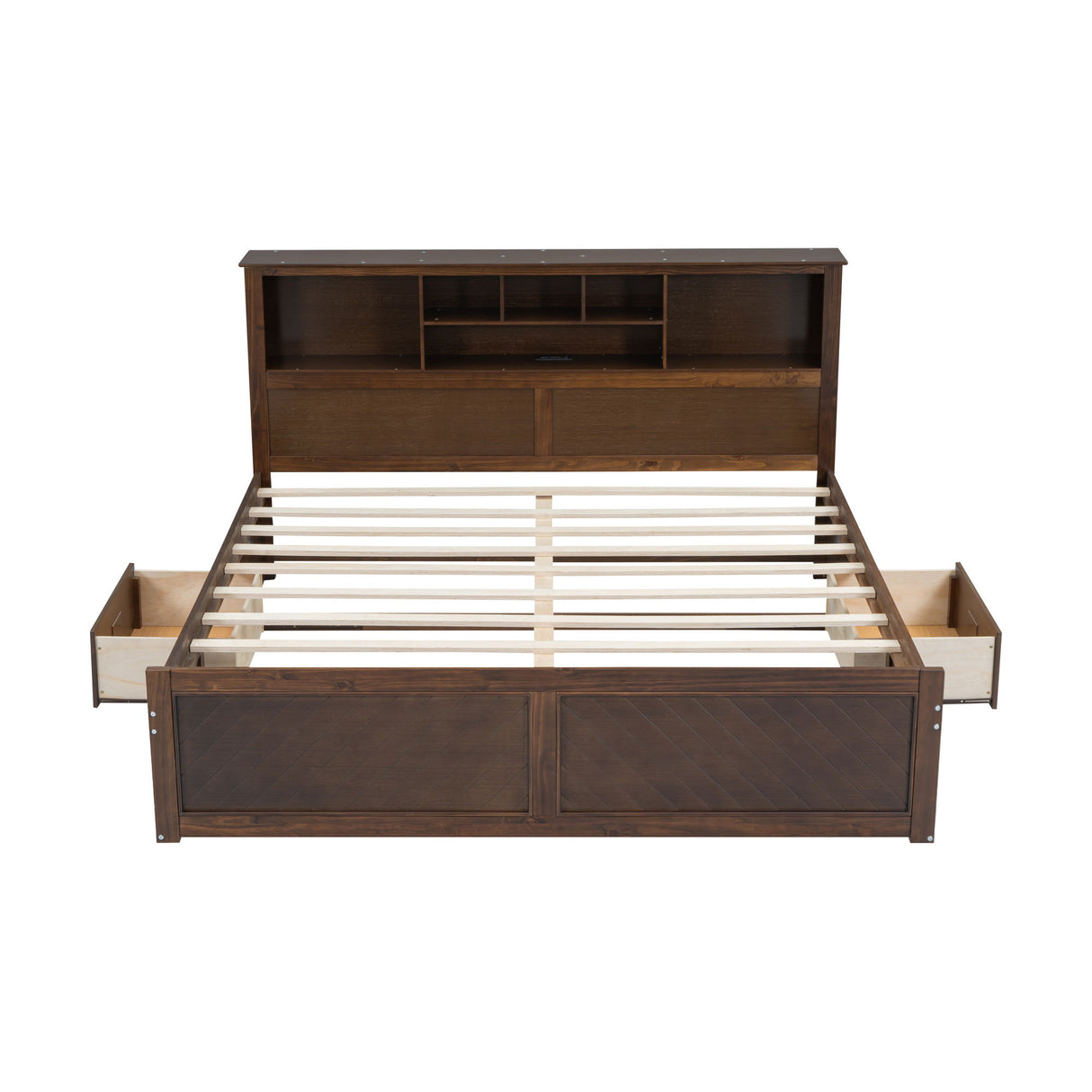 Platform Bed With Multi Storage Headboard, USB And Drawers