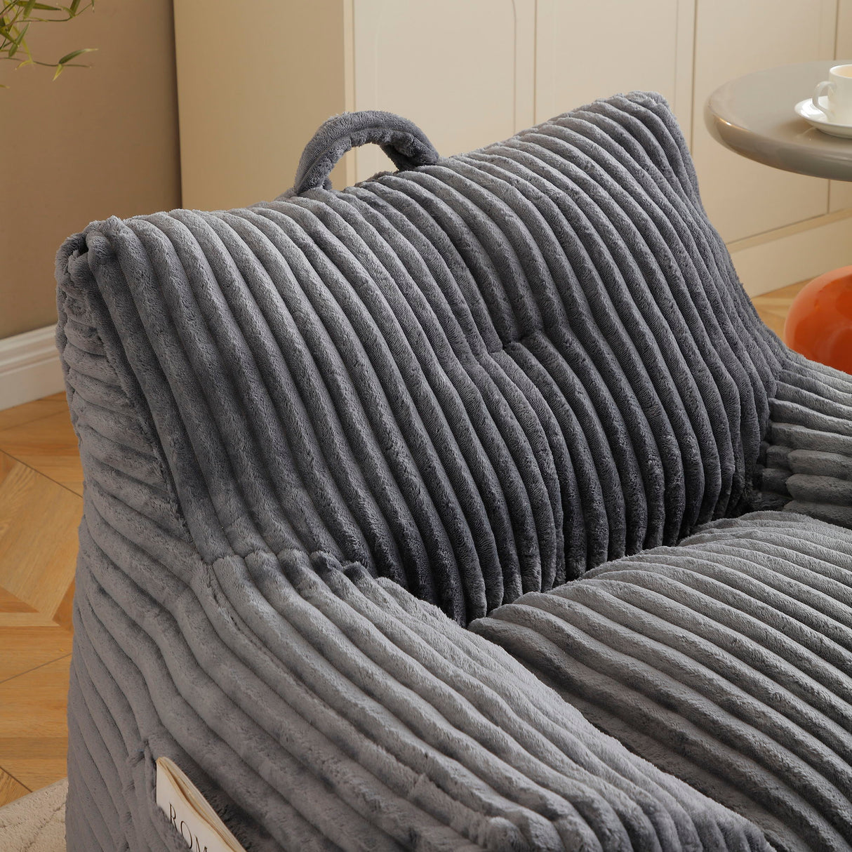 Giant Plush Bean Bag Chair With Armrests And Footstool