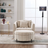 Oversized Velvet Swivel Barrel Accent Chair And Ottoman Set With Storage