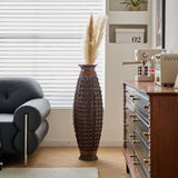 Hand Woven Bamboo Floor Vase, Decorative Accent For Living Room - Acacia Wood