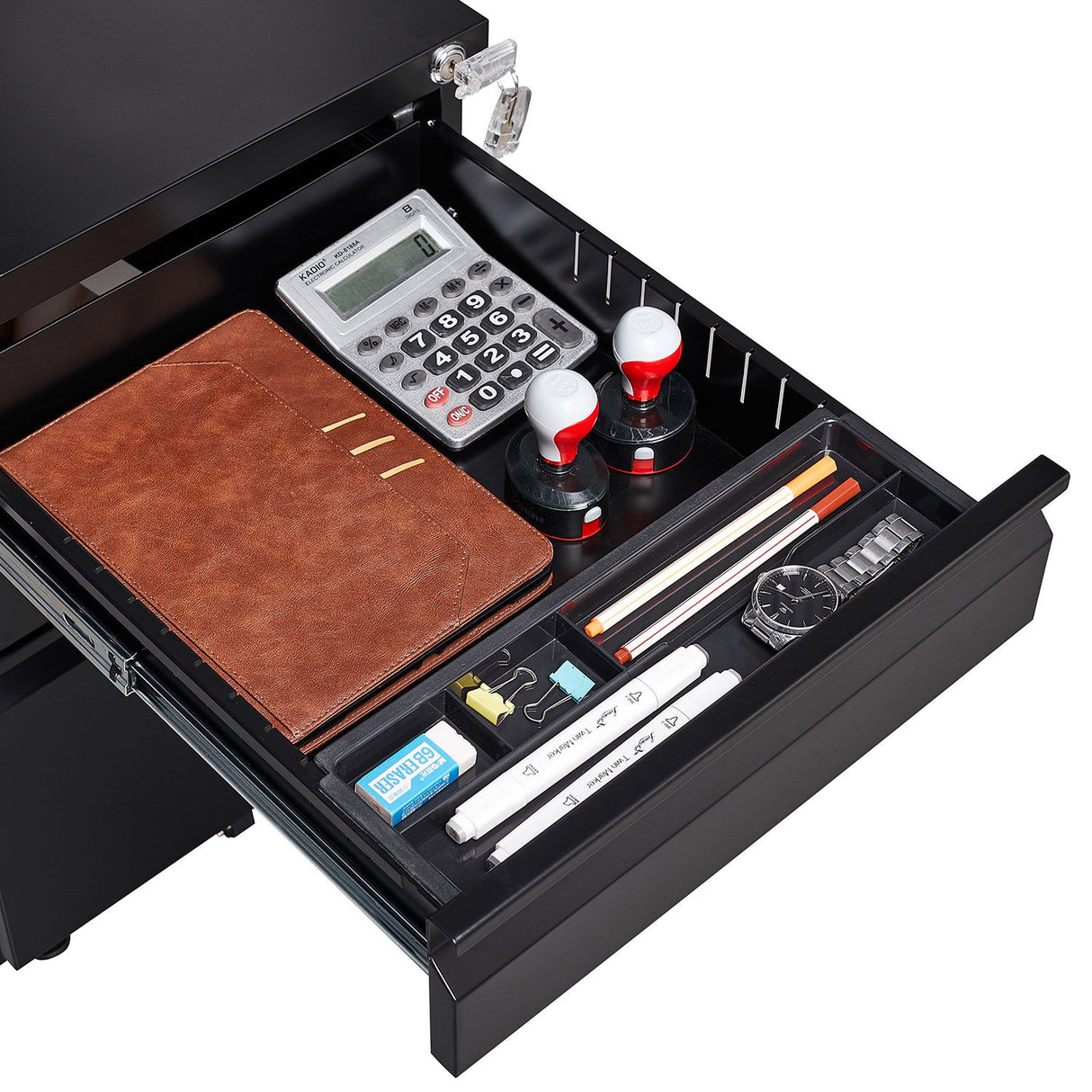 Contemporary Black 3 Drawer Mobile Filing Cabinet With Lock, Metal Office Storage For Legal / Letter Size