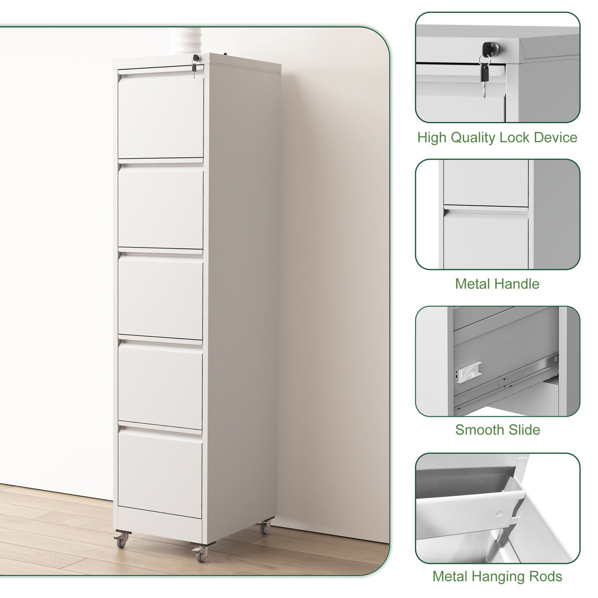 Drawer Metal Locking Vertical File Cabinet With Wheels Heavy Duty Lockable Storage