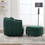 Oversized Velvet Swivel Barrel Accent Chair And Ottoman Set With Storage
