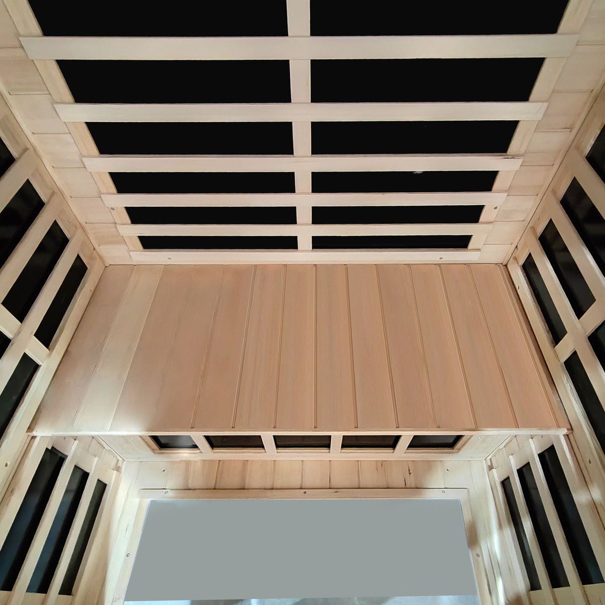 Low Emf Front Door With Heating Panel 2 Person Hemlock Far Infrared Indoor Suana Room - Natural