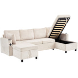 Sectional Sofa Bed With Pull Out Sleeper, USB Ports, Cup Holders