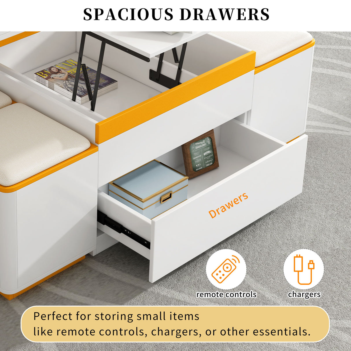 Multi Functional Adjustable Coffee Table With 4 Storage Stools