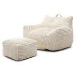 Giant Plush Bean Bag Chair With Armrests And Footstool