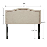 Elegant Panel Headboard With Copper Nailheads And Adjustable Metal Legs