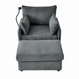 Comfy Corduroy Oversized Chaise Lounge Chair With Ottoman And Storage