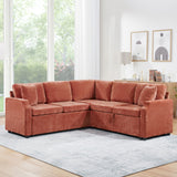Modern L Shaped Sectional Sofa Bed With Hidden Storage Chenille Upholstery