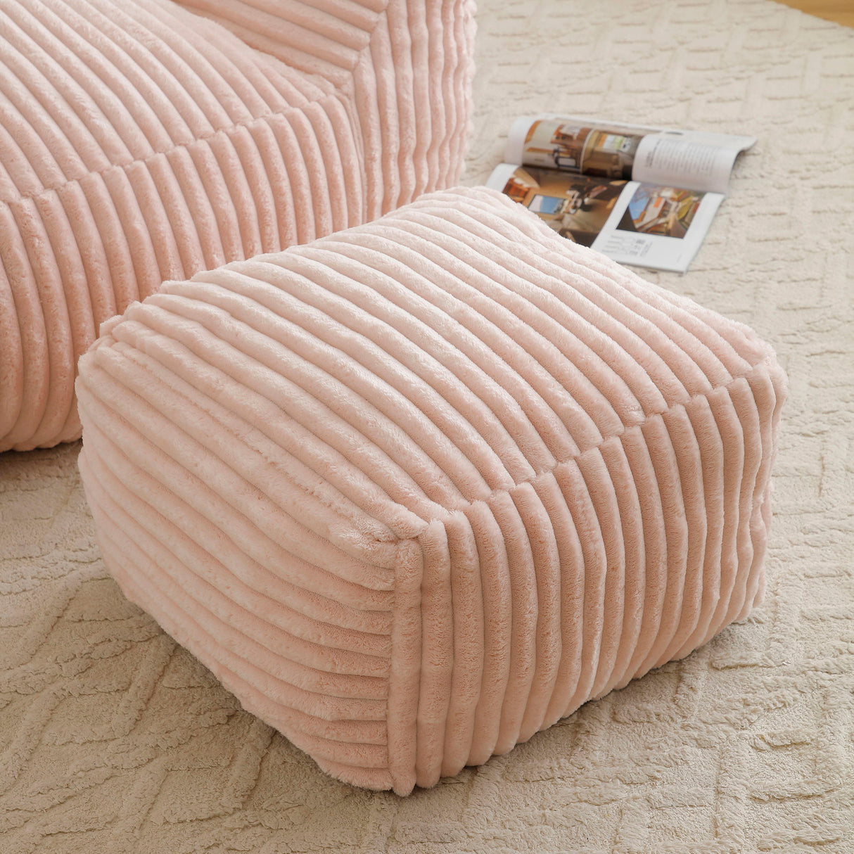 Giant Plush Bean Bag Chair With Armrests And Footstool