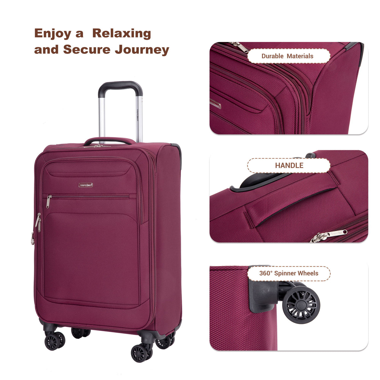 3 Piece Luggage Sets, Softshell Suitcase Spinner Wheels