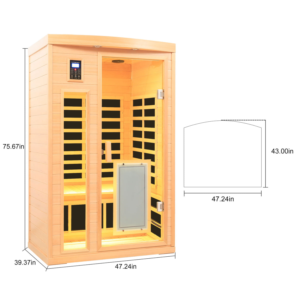Low Emf Front Door With Heating Panel 2 Person Hemlock Far Infrared Indoor Suana Room - Natural